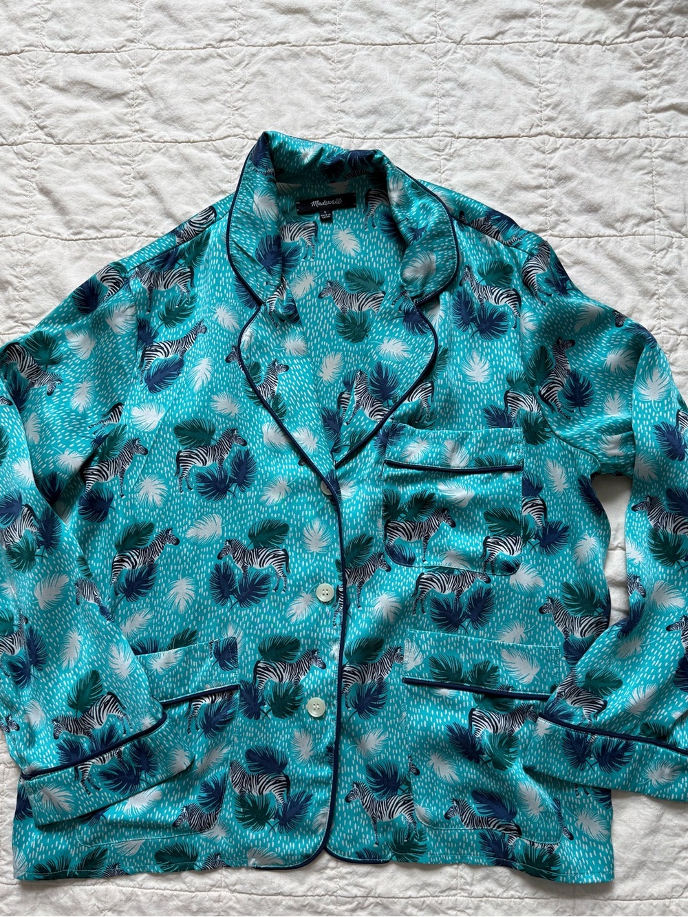 Madewell silk PJ style top turquoise zebras small